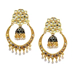 Anouk Gold-Plated Stones Studded & Beaded Meenakari Crescent Shaped Chandbalis-4