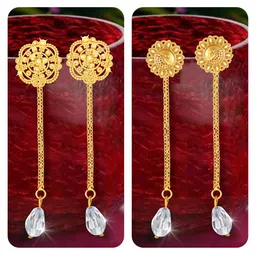 Vighnaharta Set Of 2 Gold-Plated Stud Earrings With Removable Chain Drop-36