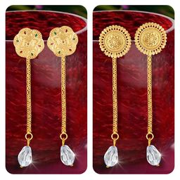 Vighnaharta Set Of 2 Gold-Plated Crystal Studded Drop Earrings With Removable Studs-87