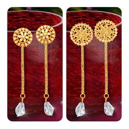 Vighnaharta Set Of 2 Gold Plated Crystals Drop Earrings-55