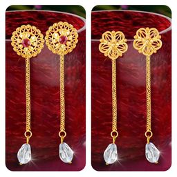 Vighnaharta Set Of 2 Gold-Plated Crystals-Studded Drop Earrings-13
