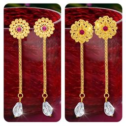 Vighnaharta Set Of 2 Gold-Plated Stud Earrings With Removable Chain Drop-37