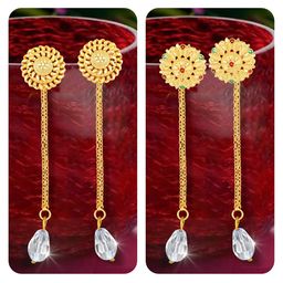 Vighnaharta Set Of 2 Gold Plated Crystals Stone Studded Studs Earrings & Removable Chain-15