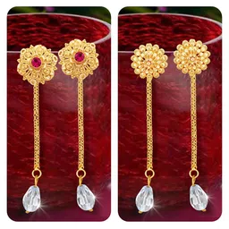 Vighnaharta Set Of 2 Gold-Plated Crystal Studded Drop Earrings With Removable Studs-89