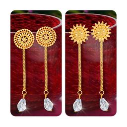 Vighnaharta Set Of 2 Gold-Plated Stud Earrings With Removable Chain Drop-46