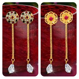 Vighnaharta Set Of 2 Gold-Plated Crystals-Studded Drop Earrings-18