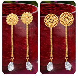 Vighnaharta Set Of 2 Gold-Plated Stud Earrings With Removable Chain Drop-15