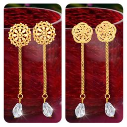 Vighnaharta Set Of 2 Gold-Plated Studs Earrings With Removable Jhumkis-100