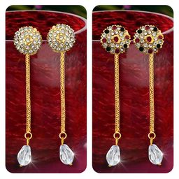 Vighnaharta Set Of 2 Gold-Plated Contemporary Drop Earrings-49
