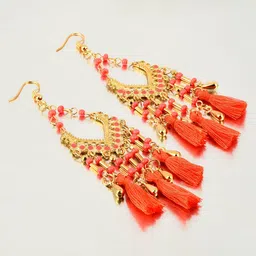 Yellow Chimes Tasselled Contemporary Drop Earrings-57