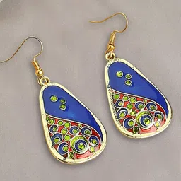 OOMPH Peacock Shaped Meenakari Drop Earrings-30