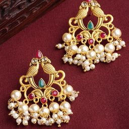 PANASH Gold-Toned Peacock Shaped Drop Earrings-22