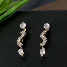 DressBerry Gold-Plated Rhinestone Studded Contemporary Shaped Drop Earrings-image-12