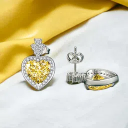Designs & You Silver Plated Heart Shaped Cubic Zirconia Drop Earings image 1