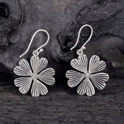 Studio One Love Silver-Plated Floral Shaped Oxidised Drop Earrings-28