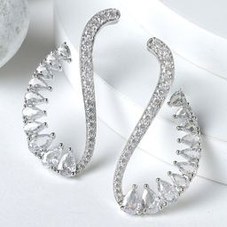 KARATCART Silver-Plated Cubic Zirconia Studded Drop Earrings-55