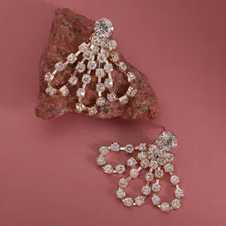 DressBerry Silver-Toned Gold-Plated Artificial Stones Studded Drop Earrings-image-83