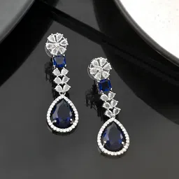 Silvermerc Designs Silver Plated American Diamond Studded Drop Earrings-image-16