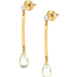 KUBERBOX Mauktik 18KT Gold Diamond-Studded & Pearl Drop Earrings-1.48gm-image-8