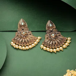 ADIVA Gold-Plated Pearls Studded Drop Earrings-image-41