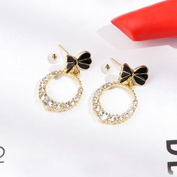 Unwind by Yellow Chimes Gold-Toned & Black Crystal Studded Drop Earrings-19