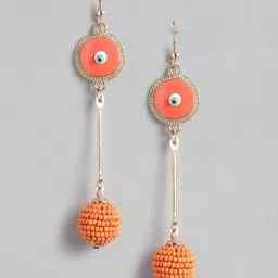 RICHEERA Orange & Gold-Toned Circular Beaded Drop Earrings-32