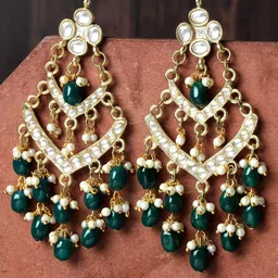 KARATCART Gold-Plated Kundan-Studded Contemporary Drop Earrings-17