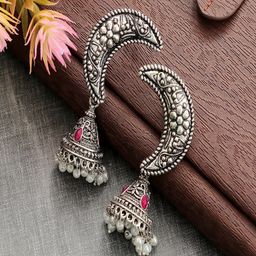 UNIVERSITY TRENDZ Silver-Plated Stone-Studded Classic Jhumkas-7
