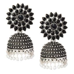 Shining Jewel - By Shivansh Black & Silver-Plated Antique Oxidised Jhumkas Earrings-29