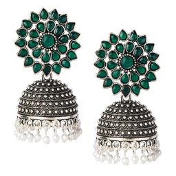Shining Jewel - By Shivansh Silver-Toned Classic Jhumkas Earrings-picture-26