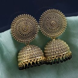 Crunchy Fashion Woman Black Oxidised Jhumka Earrings-image-108