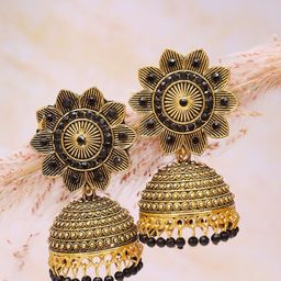 Crunchy Fashion Women Gold-Plated Dome Shaped Jhumkas Earrings-15