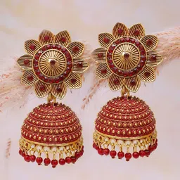 Crunchy Fashion Gold Plated Classic Jhumkas Earrings-image-14