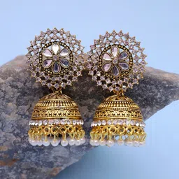 Crunchy Fashion Gold-Plated Classic Jhumkas Earrings-image-10
