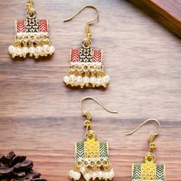 OOMPH Set Of 2 Floral Meenakari Jhumkas-3