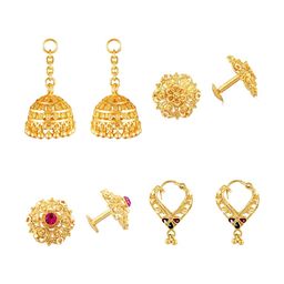 Vighnaharta Pack Of 3 Gold-Plated Floral Studs With Removable Jhumkas-7