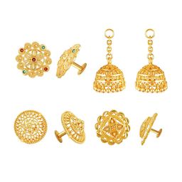 Vighnaharta Set Of 4 Gold-Plated Studs Earrings With Removable Jhumkas-41