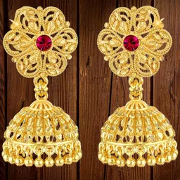 Vighnaharta Gold-Plated Cubic Zirconia Dome-Shaped Jhumkas Earrings-picture-0