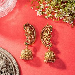 Niscka Gold-Plated Peacock Shaped Jhumkas-16