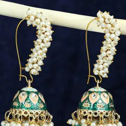 OOMPH Meenakari Kundan Studded & Beaded Dome Shaped Jhumkas-13