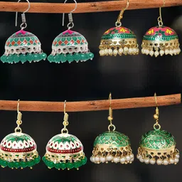 OOMPH Set Of 4 Beaded Dome Shaped Jhumkas-44