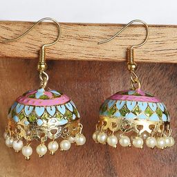 OOMPH Pink Dome Shaped Jhumkas Earrings-image-24