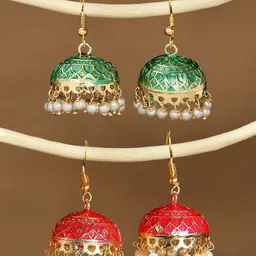 OOMPH Set Of 2 Dome Shaped Meenakari Jhumkas-90