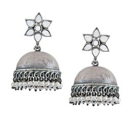 TEEJH Silver-Plated Dome Shaped Jhumkas Earrings-6