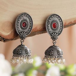 Jazz and Sizzle Silver-Plated Dome Shaped Beaded Jhumkas-35