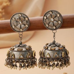 Jazz and Sizzle Silver-Plated Kundan-Studded Dome Shaped Jhumkas-26