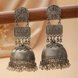 Jazz and Sizzle Silver-Plated Oxidised Dome Shaped Jhumkas-13