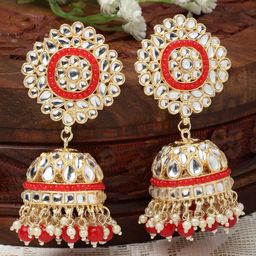 Kennice Gold-Plated Dome Shaped Vilandi Jhumkas Earrings-image-24
