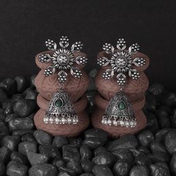 Adwitiya Collection Artificial Beads Oxidised Silver Plated Jhumkas-25
