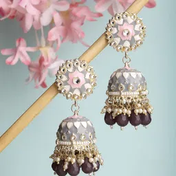 Aazeen Gold-Plated Dome Shaped Jhumkas Earrings-image-33